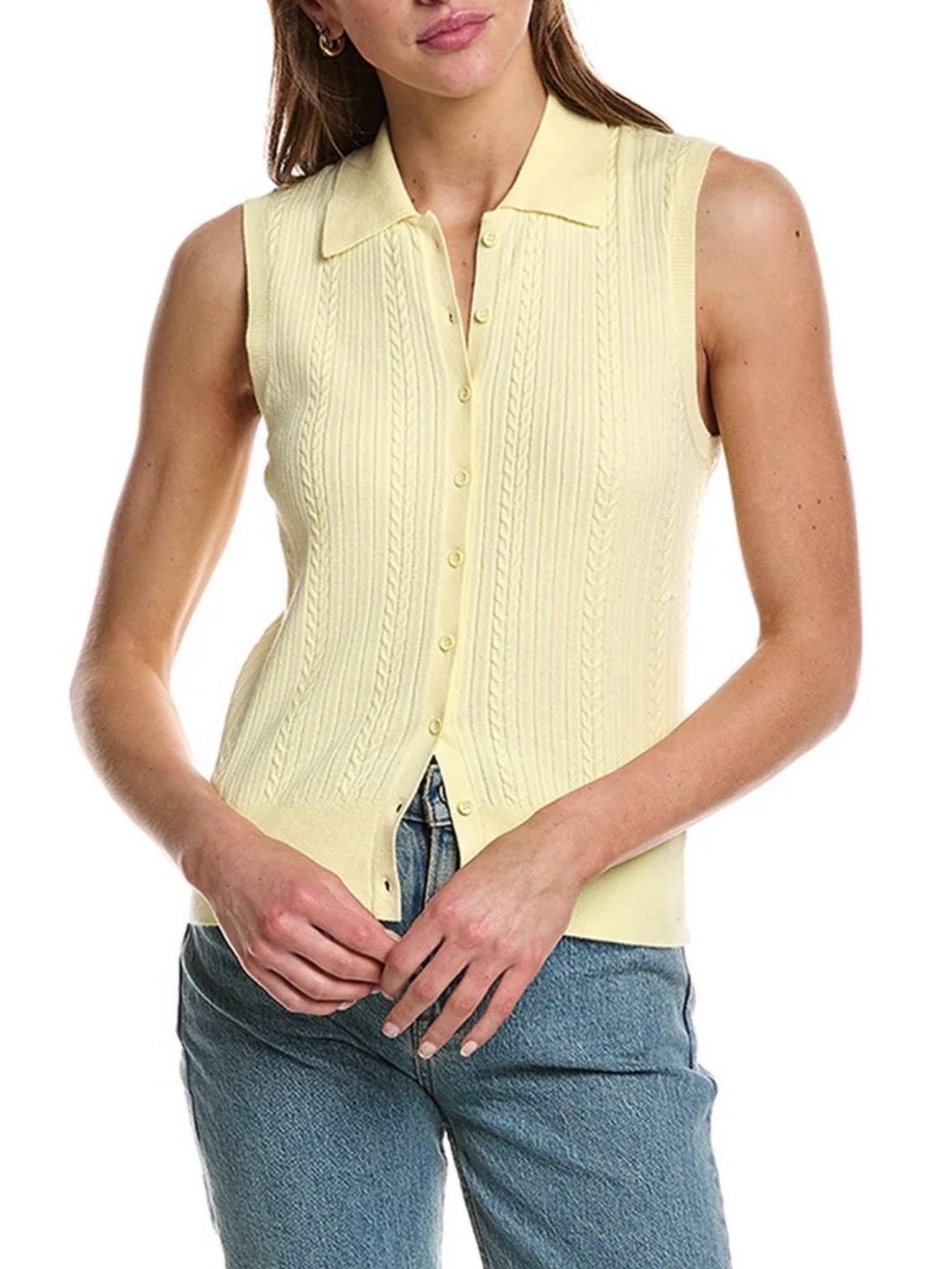 Design History Sleeveless Button-Front Knit Cable Top